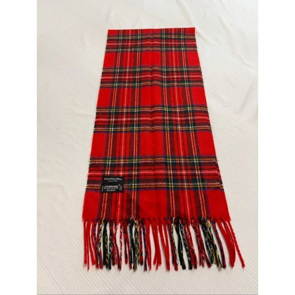 Christian Dior Monsieur Red Plaid Scarf